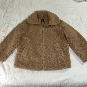 Teddy Fleece Zip Jacket in Camel Brown